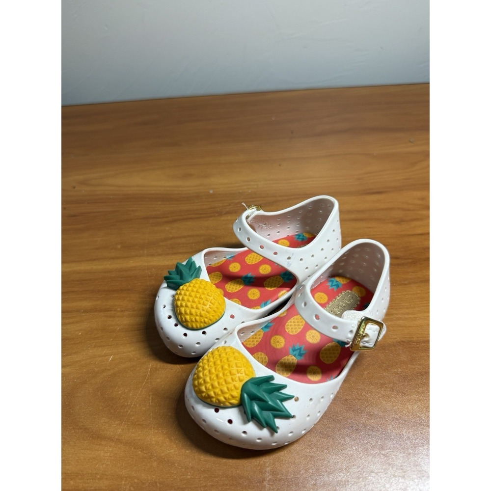 Mini Melissa Toddler Girls White Furadinha Pineapple Mary Jane Shoes Toddler 6